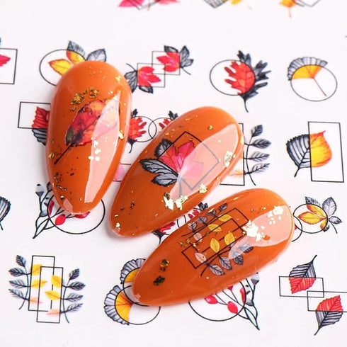 Fall Leaf Nail Art Stickers, Autumn Nail Decals Maple Leaf Nail Supplies Pumpkins Turkeys Squirrels Water Transfer Nail Stickers Fall Nail Accesso...