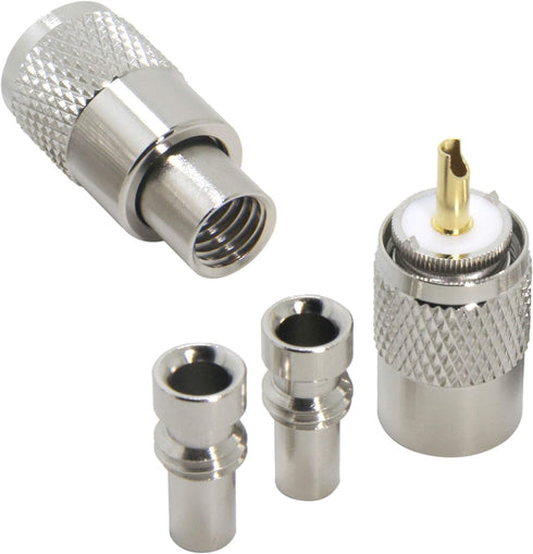 PL 259 Connectors, 5-Pack PL-259 UHF Male Solder Connector Plug with Reducer, Teflon Material 50ohm for RG59, RG8, RG8x, LMR-400, RG-213 Coaxial C...