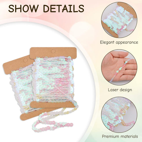 Clear Iridescent Sequim Trim for Sewing Dress Headband - Fabric Metallic Sequins Band DIY Clothing Ribbon...