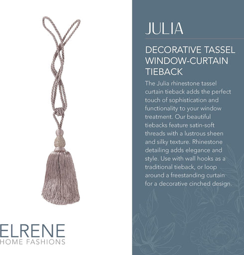 Elrene Home Fashions Julia Rhinestone Tassel Curtain Tieback, 26", Mauve...
