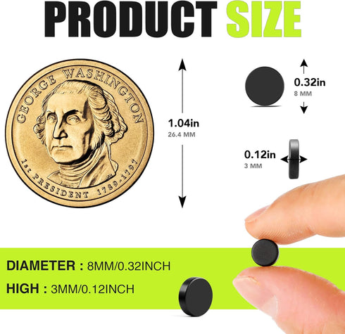 Small Magnets, 120Pack Black Refrigerator Magnets 8x3mm Rare Earth Magnets Neodymium Magnets for Crafts, Whiteboard, Kitchen Cabinet...