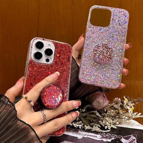 Case for iPhone 15 Pro Max Case Glitter Bling for Women Girls Sparkle Cover, with Ring Stand Holder Protective Case 6.7 inch (Pink)...