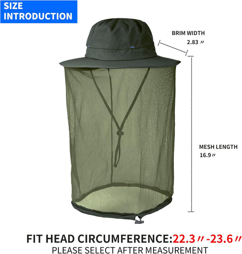 Fishing Hat Sun Protection Hat Mosquito Head Net for Outdoors Bucket Hat with Hidden Net Mesh...