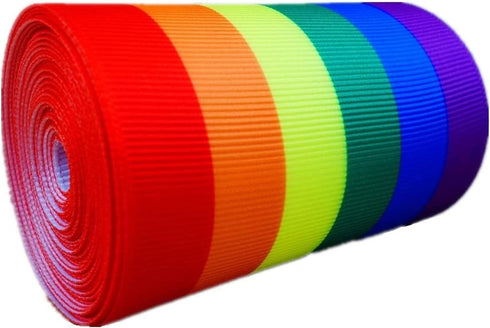 Single Face LGBTQ Stripes Rainbow Printed 3 Inch White Grosgrain Ribbon Gay Pride Cheer 5 Yards...