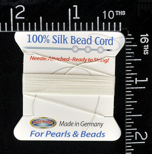 Bead Buddy 0.7mm Natural White Silk Cord Thread with Attached Needle - Ideal for Jewelry Making - 2m Long...