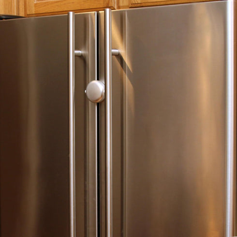 Qdos Safety Adhesive Fridge/Freezer Lock | Chrome | Easy One Handed Operation - Patented ZeroPinch Design - Unique Modern Design Refrigerator Lock...