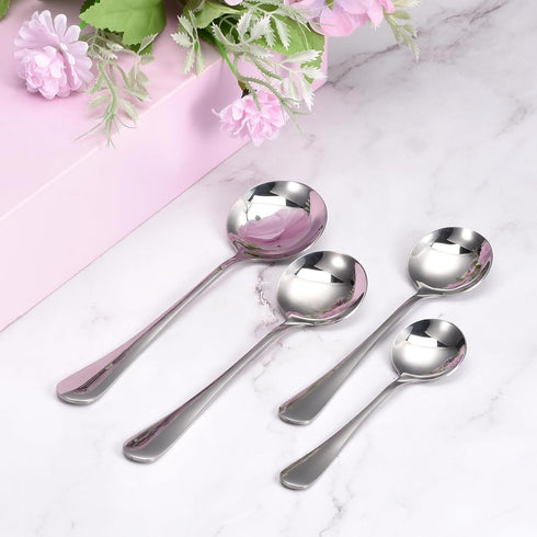 uxcell 6Pcs Stainless Steel Soup Spoon 5.1 Inch Tea Spoons Round Dinner Spoons Dessert Spoon for Dinner Bouillon Coffee Soup, Silver...
