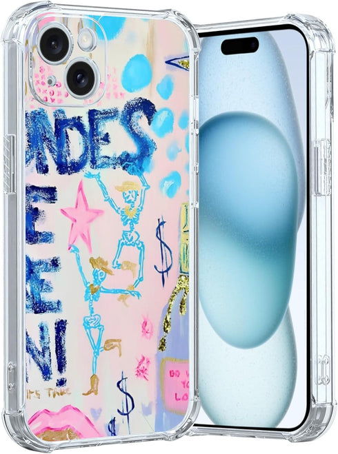Preppy Art Phone Case Fit for iPhone 15 Plus — Wireless Charging Shockproof Clear Blondes Have More Fun Phone Cover Gift for Boy Girl Men Women...