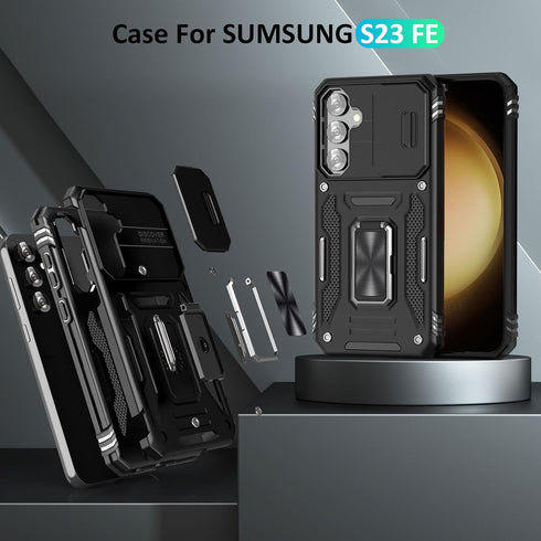 Case for S23 Fe Phone Case Samsung S23 Fe Case for Men Heavy Duty Armor Case with Slide Camera Cover, with Kickstand and Ring for Samsung Galaxy S...