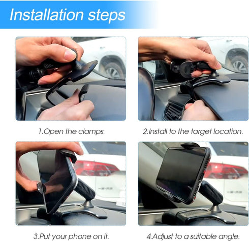 AUKEPO Car Phone Holder Mount, Clip On Dashboard Rearview Mirror, 360 Degree Rotation Cell Phone Stand, Ultra Stable and Non-Slip, Compatible with...