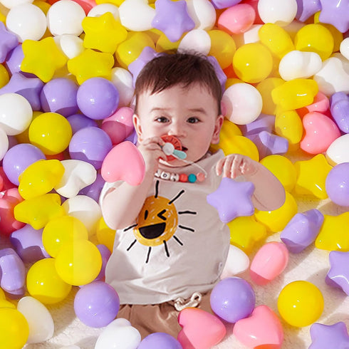 Ball Pit Balls Stars for Toddlers- 100 Pack 3 Shapes Balls Stars and Hearts for Ball Pit Playroom Playpen, Non-Toxic Plastic Toy Balls Shower Part...
