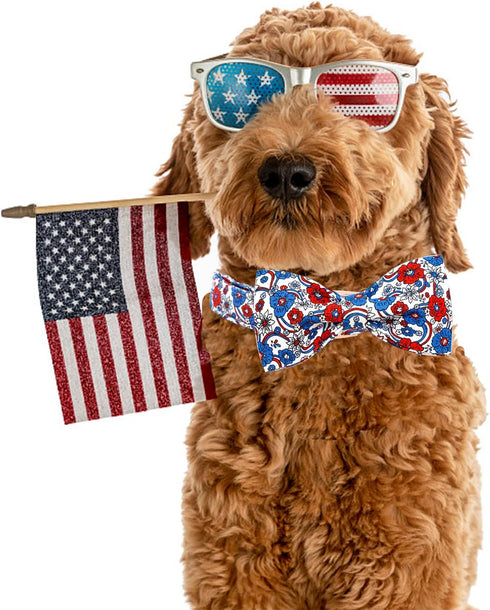 Elegant little tail Independence Day Dog Collar, 4th of July Patriotic Bowtie Dog Collars Holiday Pet Gift Adjustable Soft Puppy Collar for Medium...