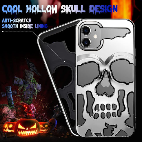 for iPhone 12 Phone Case for Men Women, Cool Skull Skeleton Funny Gothic Hollow Phone case for Apple 12 Cute Hollowed Plated Shockproof Cover for ...