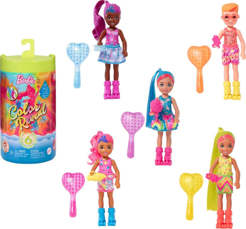 Barbie Color Reveal Small Doll & Accessories, Neon Tie-Dye Series, 6 Surprises, 1 Chelsea Doll (Styles May Vary)...