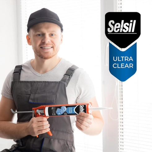 SELSIL Ultra Crystal Clear Mounting Adhesive & Sealant - Indoor & Outdoor Adhesive Tough & Flexible Construction Adhesive, 100% Transparent Bondin...