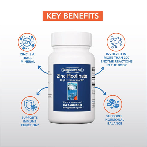 Allergy Research Group Zinc Picolinate Supplement - Supports Normal Health Immune Response, Highly Bioavailable, Well-Absorbed, Hypoallergenic, Ve...