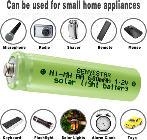 AA Solar Light Batteries Rechargeable AA Batteries NIMH 600mAh 1.2V Double A Rechargeable Battery for Garden Lawn Landscaping Solar Lamps Remotes...