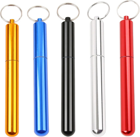 5Pcs Aluminum Alloy Container with Keychain, 4.33 x 0.55 x 0.55 Inches Pocket Waterproof Metal Storage Holder Case...