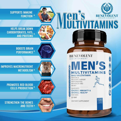 Benevolent Nourishment Multivitamin for Men - Supports Energy & Overall Health - Essential Daily Vitamins for Men, Biotin, Magnesium, Zinc & Antio...
