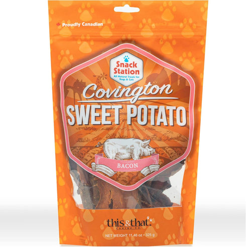 Covington Sweet Potato - Bacon - 11.46 oz, Dehydrated Dog Treats, Vitamin Rich All Natural Chew, This & That Canine Co...
