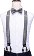 Barry.Wang Suspenders and Bow Tie Set for Men Solid Paisley Bowtie Y Shape Brace Handkerchief Cufflinks 6 Strong Clips...
