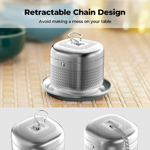 Reinmoson 2 Pack Tea Balls for Loose Tea, 304 Stainless Steel Extra Fine Mesh Tea Infusers for Loose Tea, Retractable Chain Design Tea Strainers f...