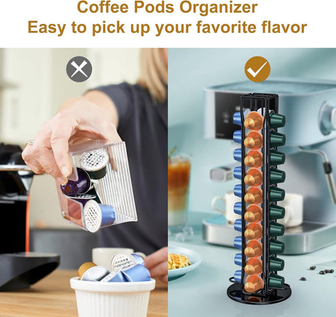 Coffee Pod Holder Storage Organizer Compatible with Nespresso OriginalLine, Rotatable Countertop Coffee Station Organizer -Black/40 Pods...