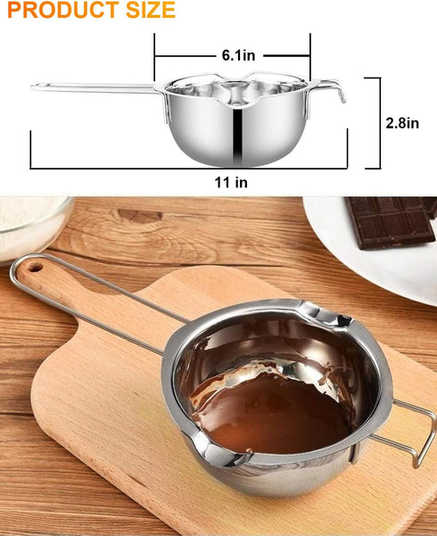 Stainless Steel Double Boiler Pot with 600ML for Melting Chocolate, Candy and Candle Making (18/8 Steel, Universal Insert)...