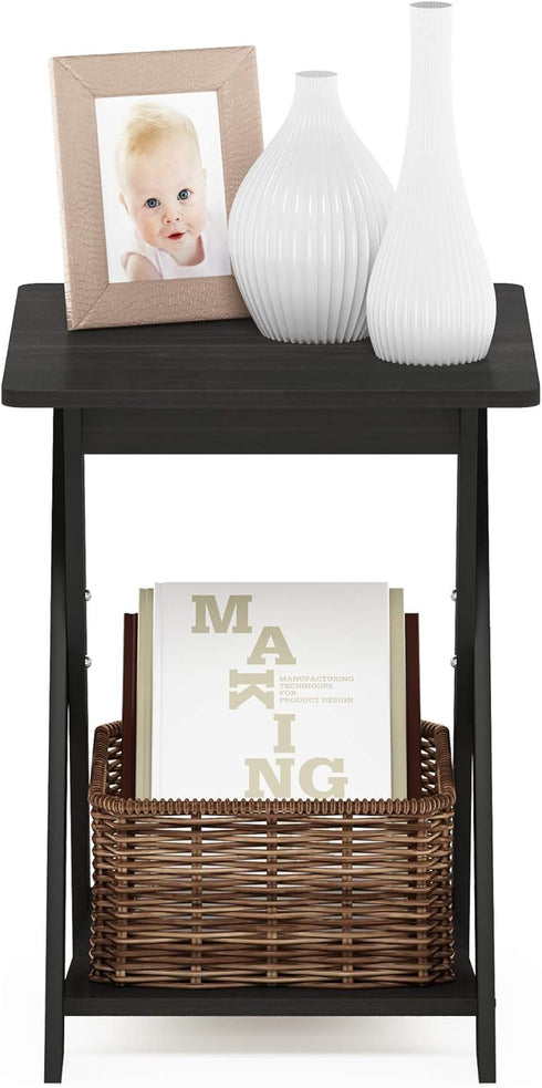 FURINNO Modern Simplistic End Table, 1-Pack Without Tray, Espresso...