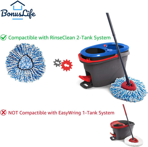 BonusLife 3-Pack Mop Head for O-Ceda RinseClean Spin Mop Refill 2-Tank System Only Easy Cleaning Microfiber Replacement...