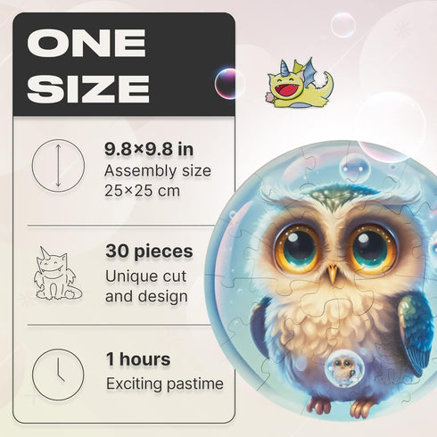 UNIDRAGON Original Wooden Jigsaw Puzzles for Kids Ages 3-5 — Bubblez Owl — 30 Pieces Puzzle Round Shape 9.8×9.8 Inches Toddler Kids Activities Tin...