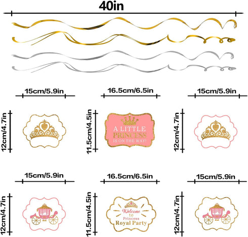 LINGTEER A Little Princess Royal Crown Pink Swirls Streamers - 12 pcs Princess Baby Girl Birthday Shower Party Decorations Gift Sign....