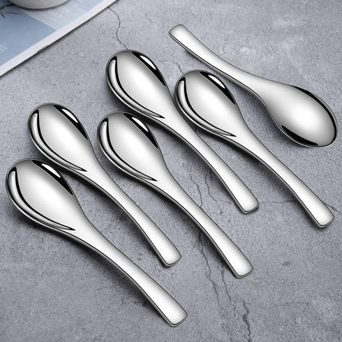 Soup Spoons,4 Pieces Stainless Steel Asian Soup Spoon 6.3 Inch Heavy-Weight Short Handle Ramen Spoons,Thickened Spoons Silverware...