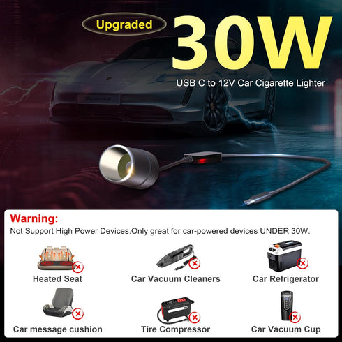 USB C to 12V Adapter, USB C to 12V Cigarette Lighter Adapter PD3.0 Type C Male to 12V Cigarette Lighter Socket Female Cable for Dash Cam Power Ban...