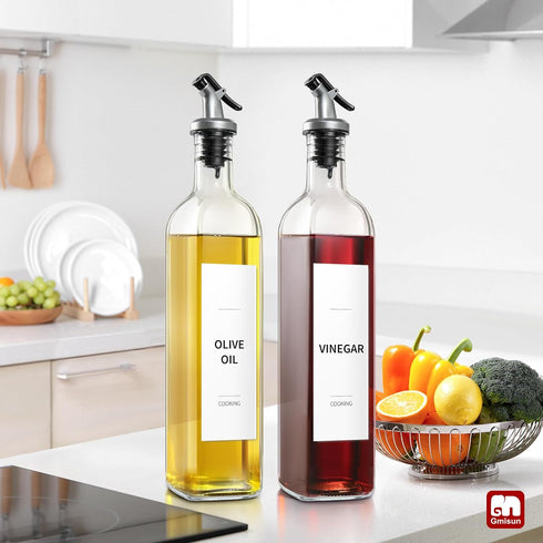 GMISUN Olive Oil and Vinegar Dispenser Bottle Set, 2Pack Oil and Vinegar Dispenser Bottle, 17oz Kitchen Oil Dispenser, Glass Cooking Oil Dispenser...