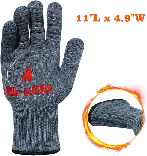 Oven Gloves Grill Gloves, 1472? Heat Proof Non-Slip Grill Oven Gloves with Fingers, Men & Women BBQ Accessories for Cooking, Barbecuing, Baking, K...