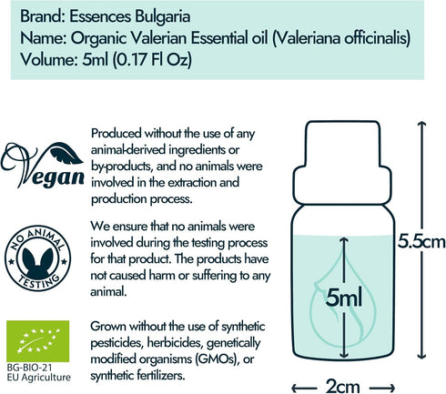 Essences Bulgaria Organic Valerian Essential Oil 0.17 Fl Oz | 5ml | Valeriana officinalis | for Good Sleep, Relaxation, Stress Relief | Aromathera...
