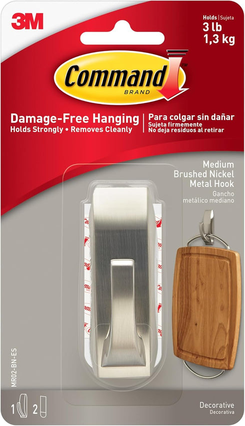Command Modern Reflections Metal Hook, Medium, Brushed Nickel, 1-Hook, Great for dorm decor...