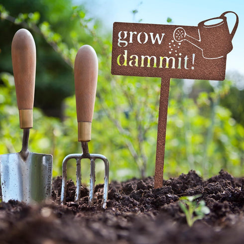 KRONLY Rustic Garden Sign Grow Dammit (17 x 8.66 inch) Rust Plug Weatherproof Garden Decor Outdoor Gardener Gifts for Women and Men...