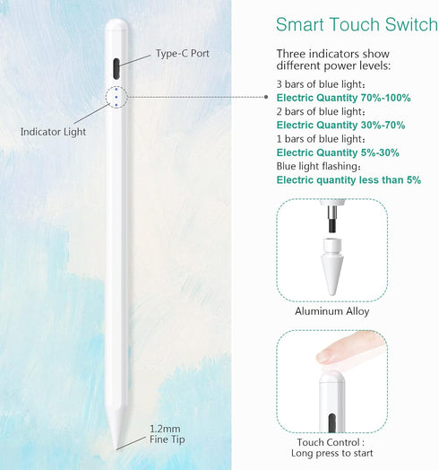 ORIA Stylus Pens for i Pad, Active Pencil for i Pad, USB Rechargeable Stylus Pens with Power Indicator, High Sensitivity, Compatible with i Pad 8t...
