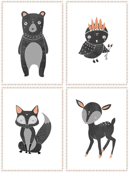 Children's Wall Art Prints, Boho Woodland Animal Room Collection, Set of Four 8x10 Prints and 5x7 Wall Cards, Forest Nursery, Gender Neutral Nurse...