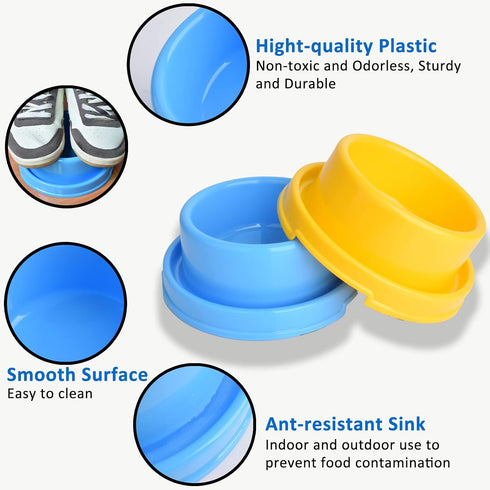 2pcs Dog Bowls Pet Cat Puppy Food Bowls Plastic Round No Spill Water Food Feeder Dish Colorful Feeding Eating Bowls...