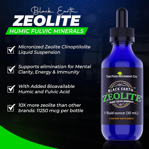 Black Earth Zeolite with Humic Fulvic Acids Trace Minerals for Adults and Kids for Detox, Gut Health and Immune Support - 1oz Liquid Drops Supplem...