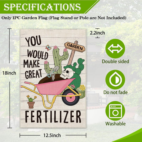 You Would Make Great Fertilizer Cute Garden Flag, 12 x 18 Inch Double Sided Holiday Outdoor Farmhouse Lawn Decor Flag, Dinosaur Skeleton Yard Flag...