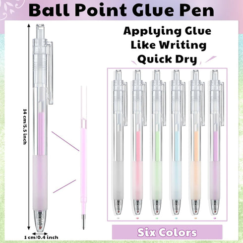 Seajan 6 Pcs Quick Dry Ballpoint Glue Pen with 12 Pcs Glue Refills Easy Control and Precise Apply Liquid Glue Pens for Crafting Scrapbooking Card ...