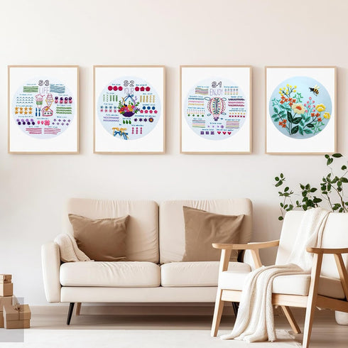 VIVAwisdom 4 Sets Beginner Cross Stitch Kits; Hand Embroidery kit for Adults with Beautiful Embroidery Patterns and Comprehensive Needlework Suppl...