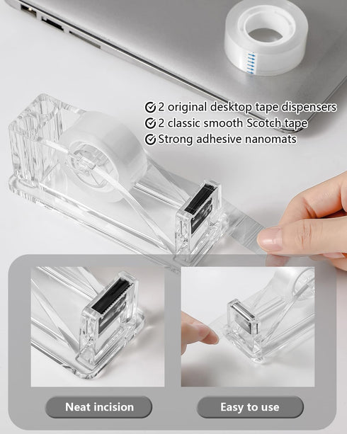 2-Piece Acrylic Tape Dispenser Desk - Durable, Stylish, and Versatile for Home, Office, or School - Fits Standard Tape Rolls - Desktop Convenience...