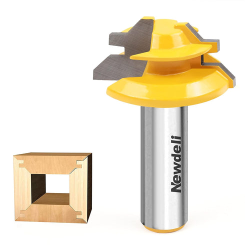 45 Degree Router Bit, Newdeli 1/2 Shank 45 Degree Lock Miter Router Bit, 1/2-inch Stock Lock Miter Woodworking Tools for 90-Degree Tenon Joint Woo...