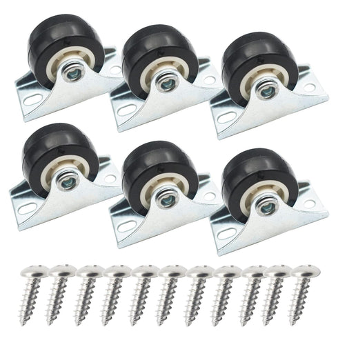 Floyutin 1 inch Rigid No-Swivel Plate Casters Small Rubber Wheels for Furniture and Workbench 6 Packs(Free Screws), Black (PVC)...