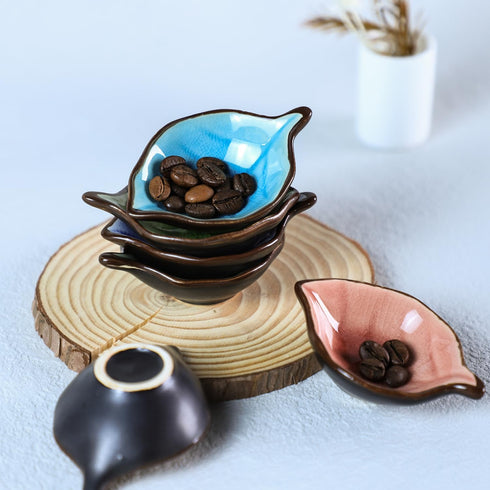 Colorful Leaf Shape Design Multipurpose Porcelain Side Dish Bowl Seasoning Dishes Soy Dipping Sauce Dishes(Set of 6)-Small...